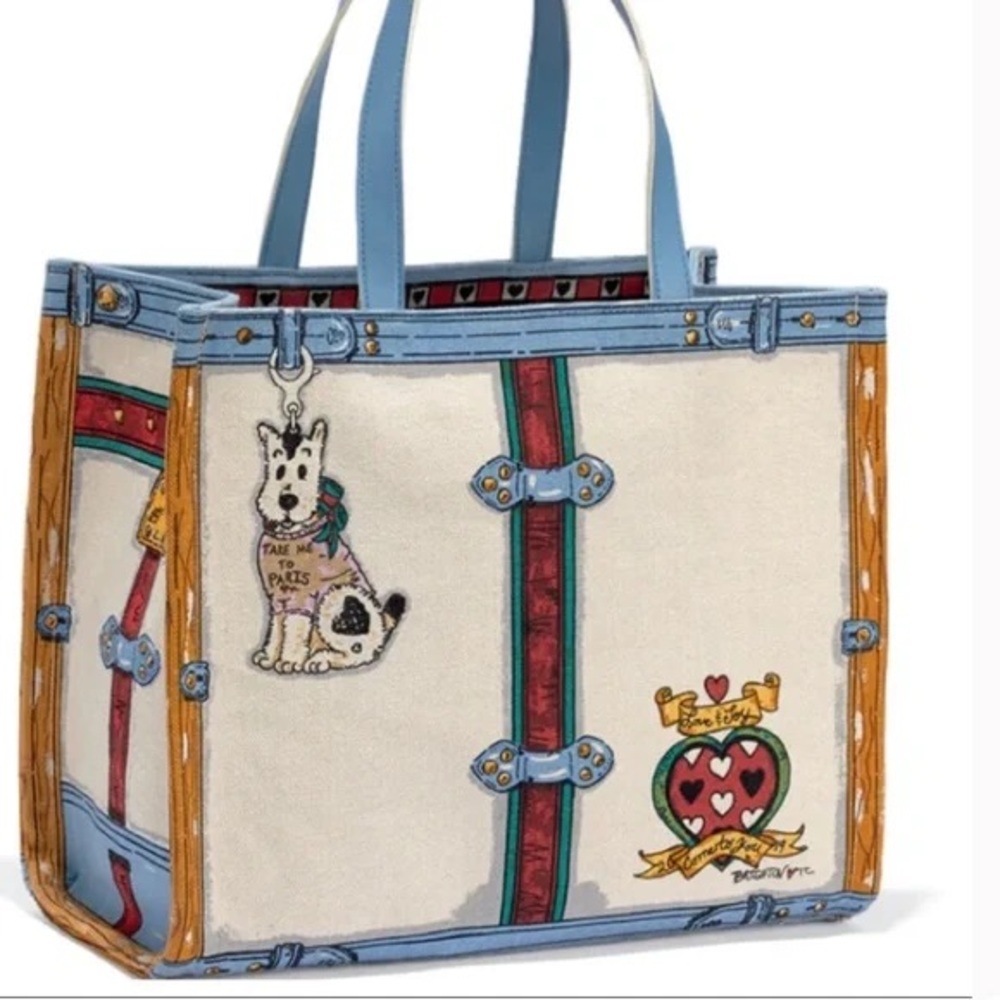 NWT Brighton In Love We Trust Promo Tote Bag Canvas Blue Leather Handles